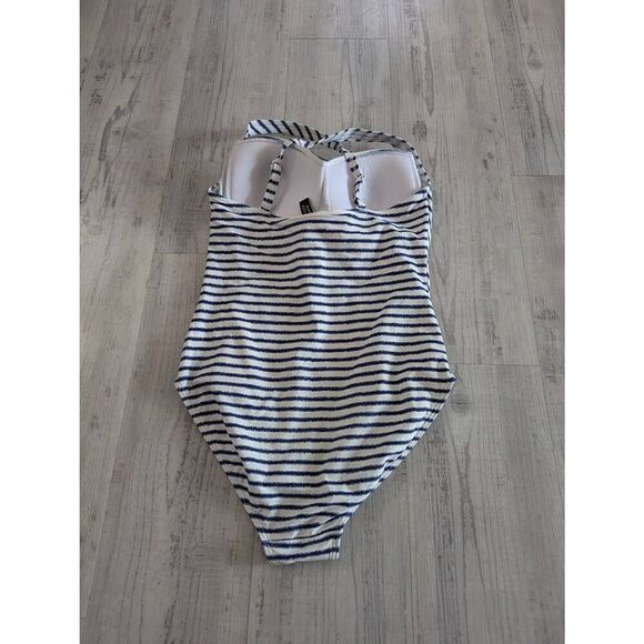 Niptuck Santorini Swim Suit women's size 8 multi cup blue white striped ruching - Picture 3 of 7